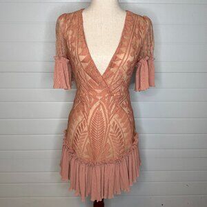 The Clothing Company Beige Lace Ruffle Mini Dress